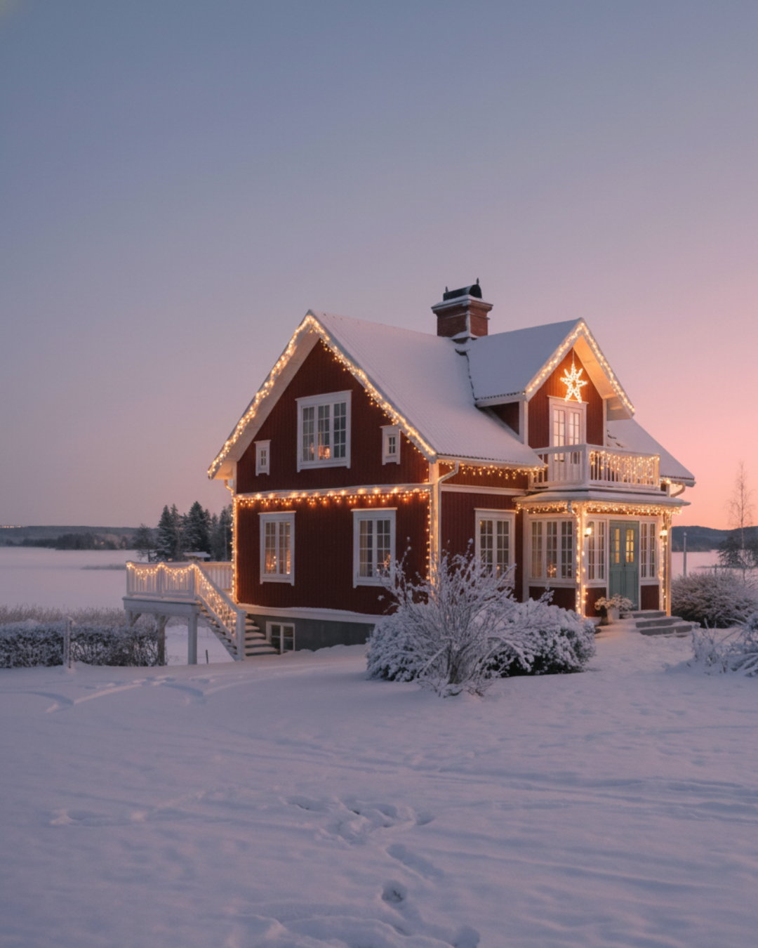 Дом, украшенный гирляндами